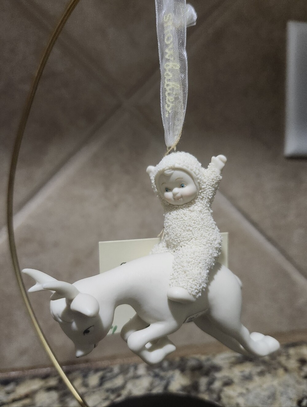 Department 56 Snowbabies Cherub Child Riding White Reindeer Ornament